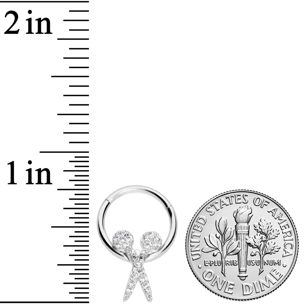 16G 3/8 Clear CZ Gem Scissors Hinged Segment Ring