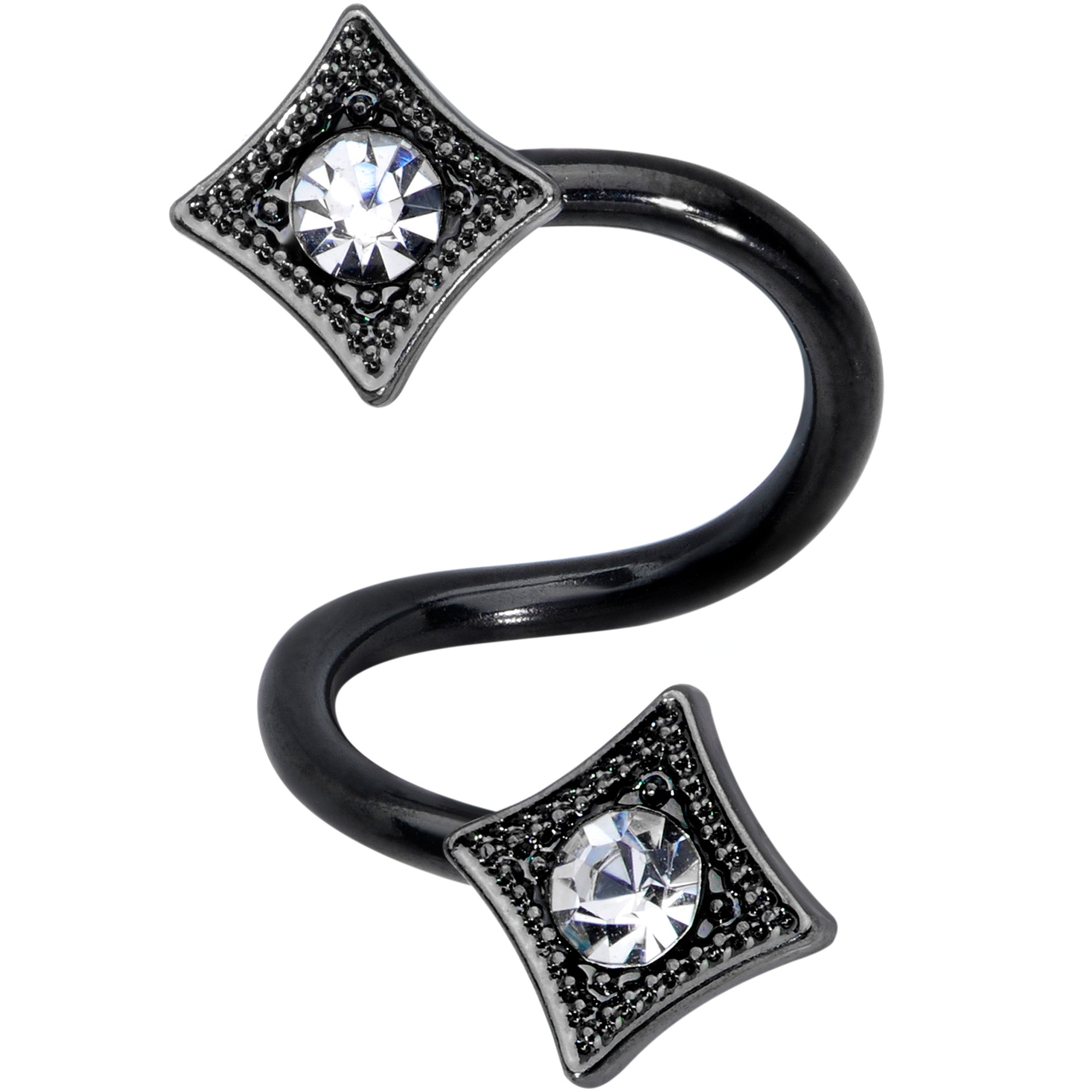 Clear Gem Black Sandblasted Spiral Circle Belly Ring Set of 3