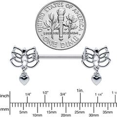 14G 5/8 Clear Gem Lotus Heart Dangle Barbell Nipple Ring Set