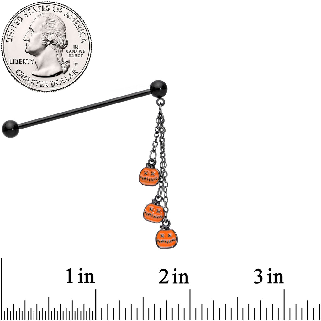 14G Black Halloween Pumpkin Chain Dangle Industrial Barbell 38mm
