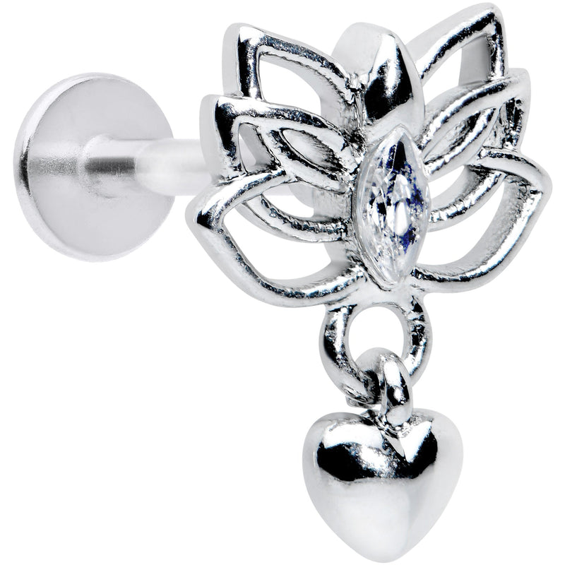 16G 5/16 Clear Gem Lotus Heart Dangle Labret Monroe Tragus