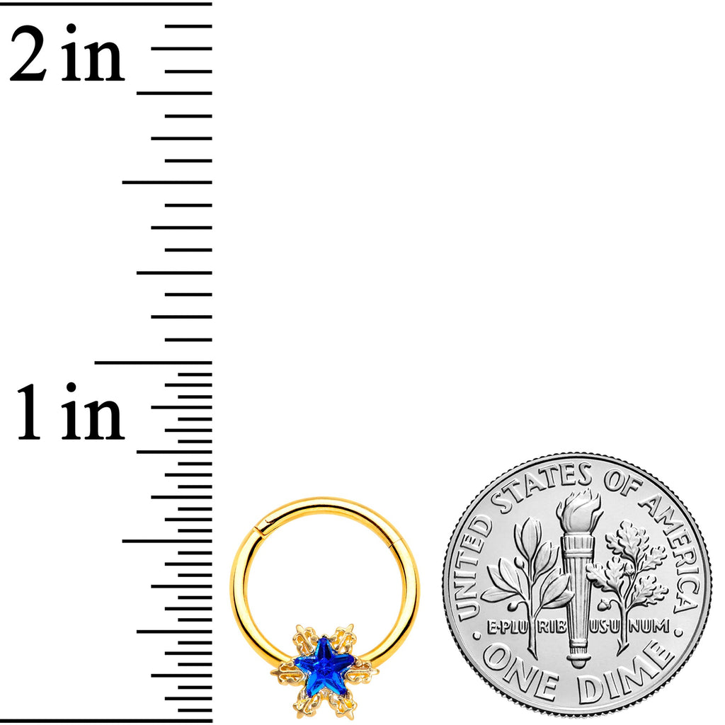 16G 3/8 Blue Gem Gold Tone Star Hinged Segment Ring