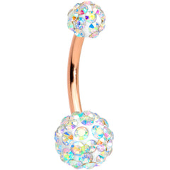 White Faux Opal Clear Gem Rose Gold Tone Aurora Belly Ring Set of 4