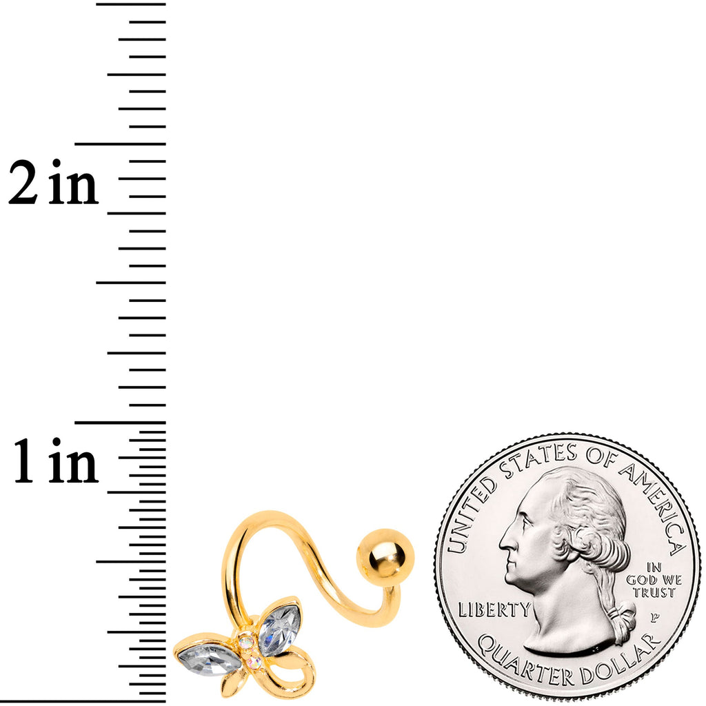 Clear Aurora Gem Gold Tone Loop Butterfly Spiral Twister Belly Ring