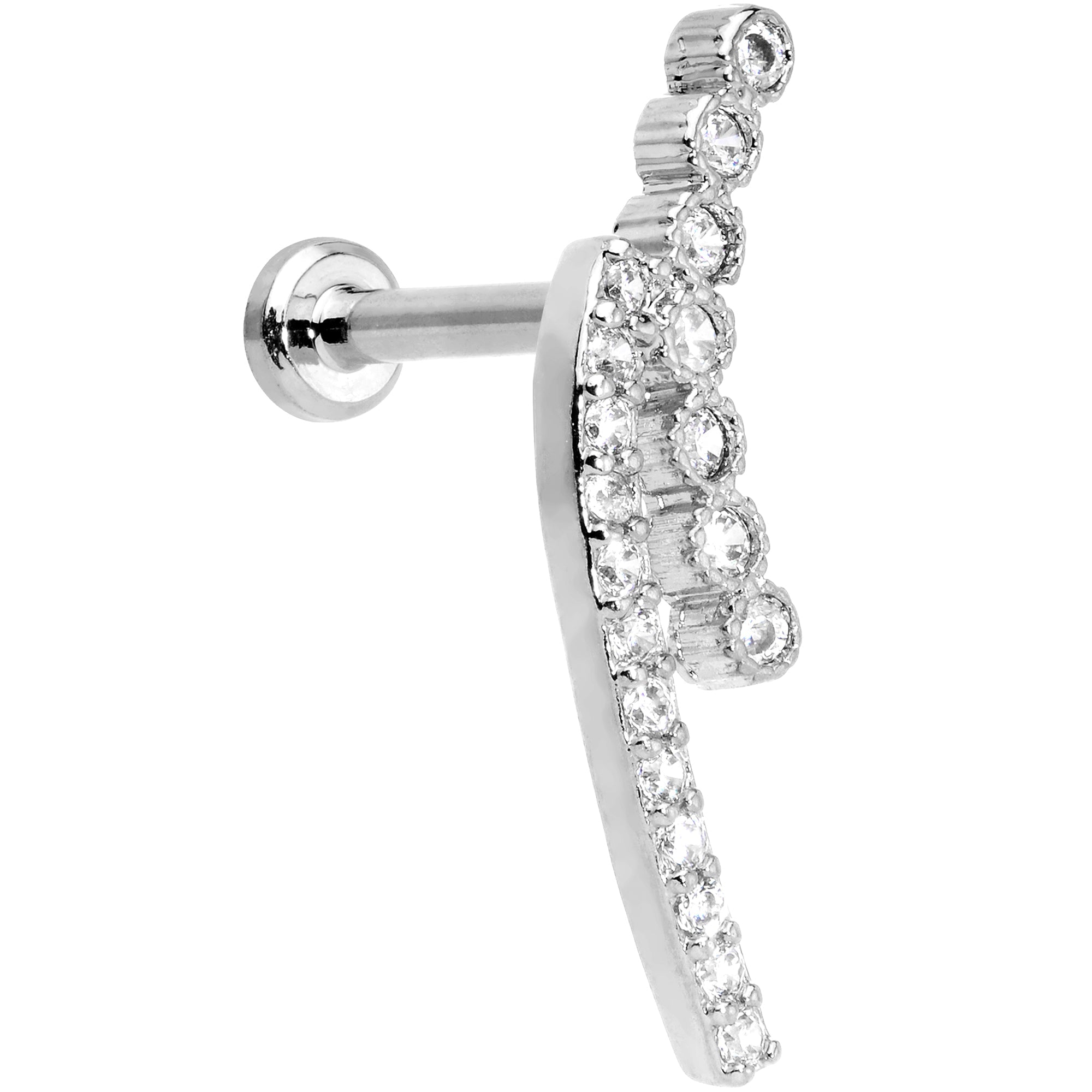 16G 1/4 Clear CZ Gem Curve Internally Threaded Labret Tragus