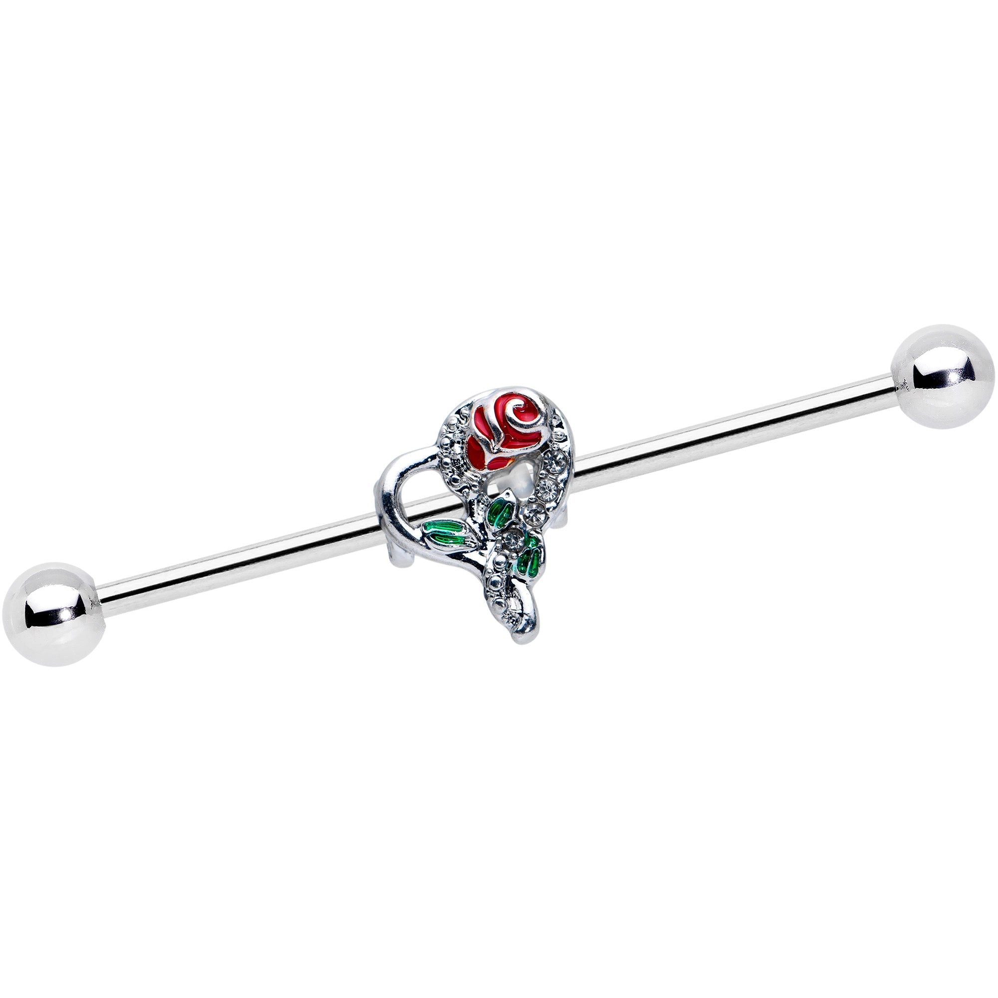 14G Clear Gem Rose Heart Valentines Day Industrial Barbell 38mm