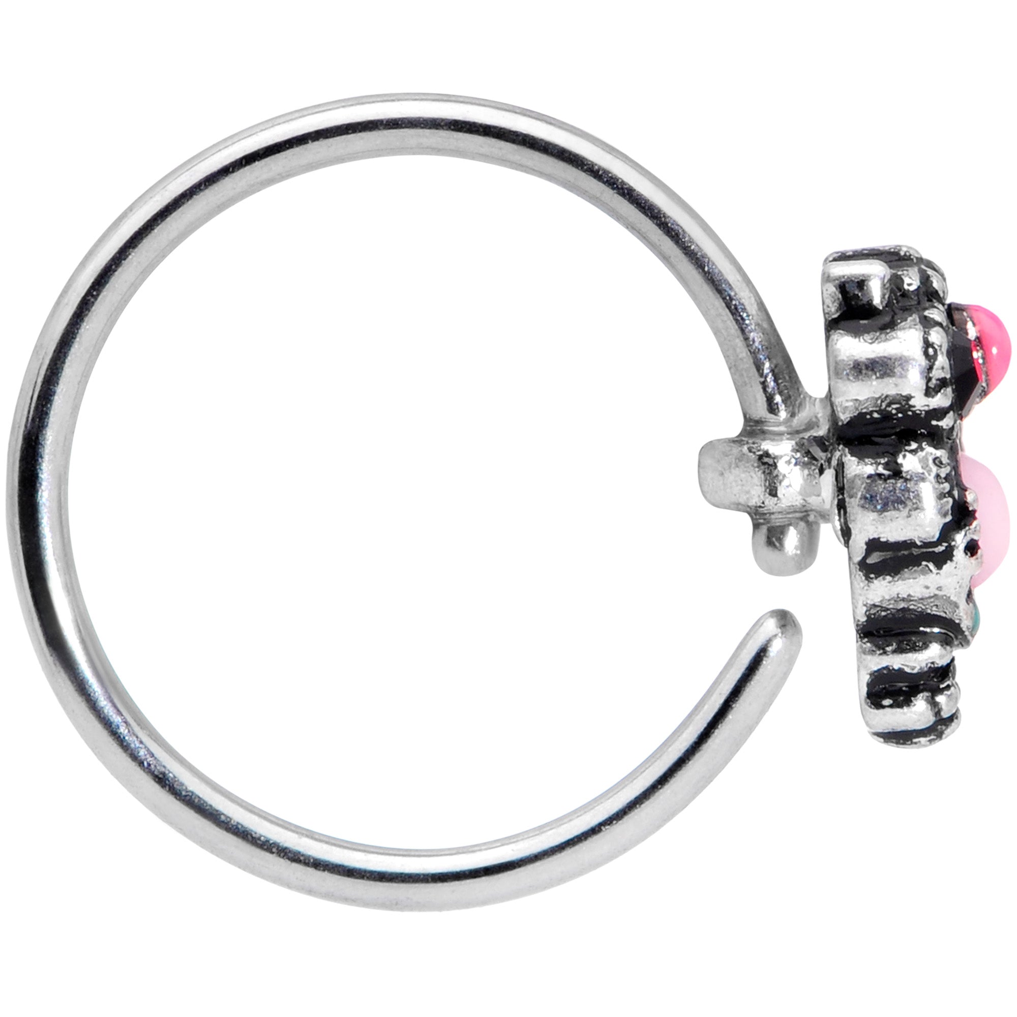20G 5/16 Black Gem Pink Orb Owl Nose Hoop
