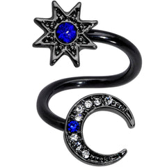 Clear Blue Gem Black Star Moon Twister Dangle Belly Ring Set of 3