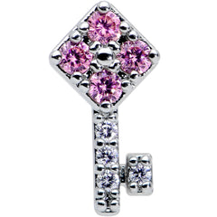 16G 5/16 Clear Pink Gem Angular Key Labret Monroe Tragus