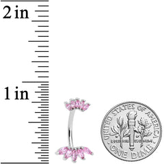 Pink CZ Gem Double Crown Double Mount Belly Ring
