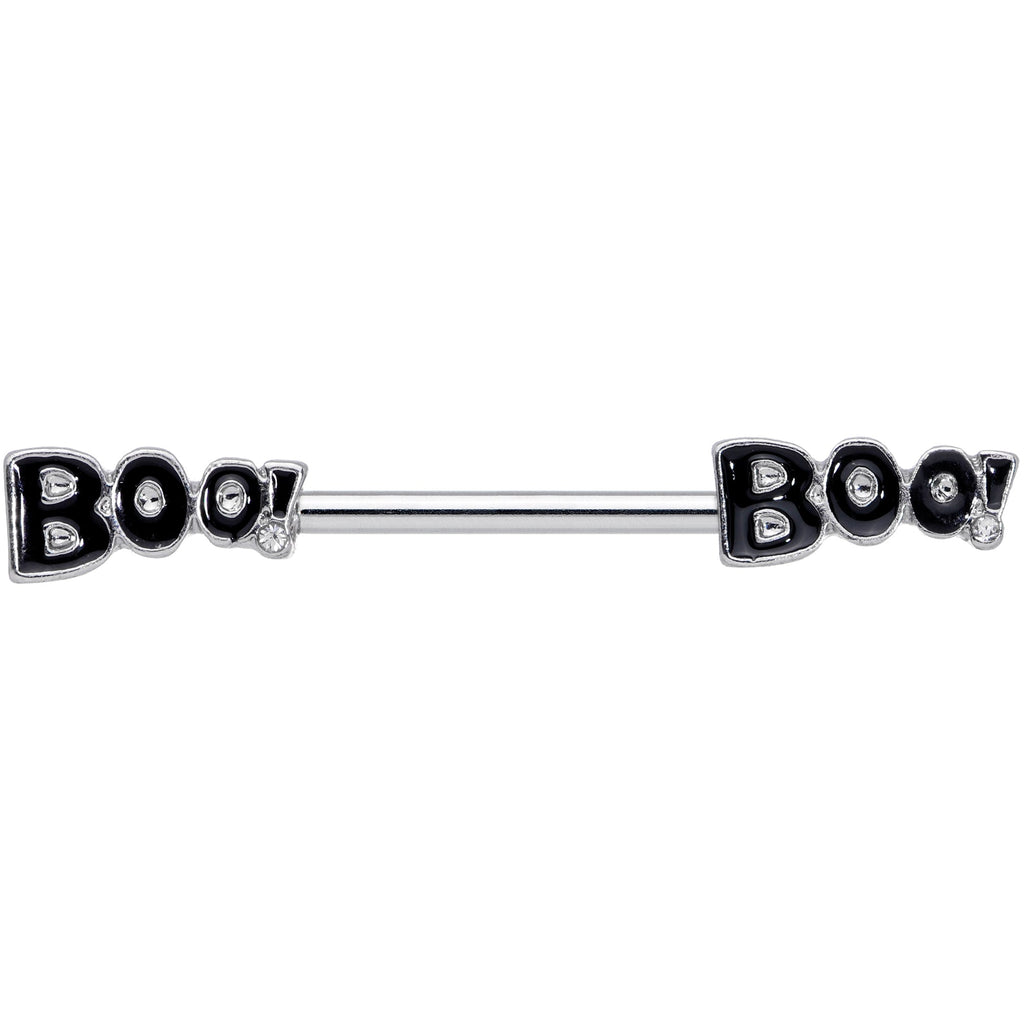 14G 5/8 Clear Gem Black Boo Halloween Barbell Nipple Ring Set