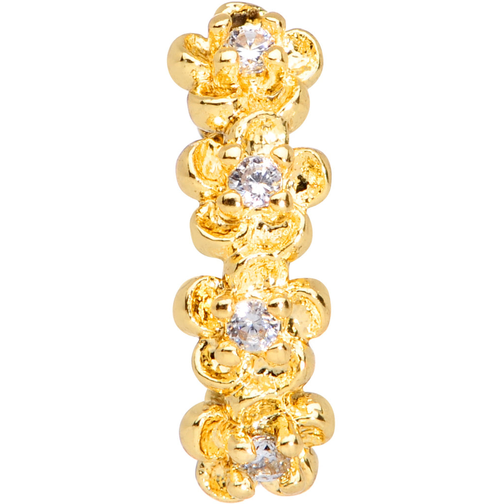 20G 5/16 Clear CZ Gem Gold Tone Flowers Nose Hoop