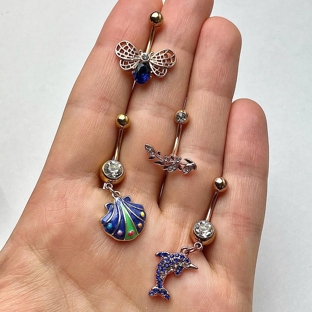 Clear Blue Gem Rose Gold Tone Beautiful Bee Belly Ring