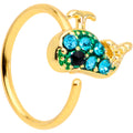 20G 5/16 Aqua Gem Gold Tone Water Whale Nose Hoop