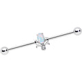 14G White Synthetic Opal Tulip Flower Industrial Barbell 38mm