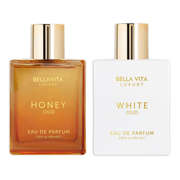 BellaVita Luxury Perfume Duo Honey Oud Eau de Parfum (3.4 fl. oz.) + White Oud Eau de Parfum (3.4 fl. oz.) | Long-Lasting, Vegan & Cruelty-Free Fragrances for Every Occasion