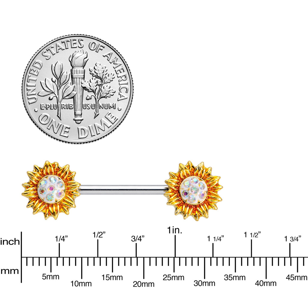 14G 9/16 Aurora Gem Scintillating Sunflower Nipple Ring Set