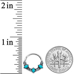 16G 3/8 Clear Blue Gem Southwestern Ovals Hinged Segment Ring