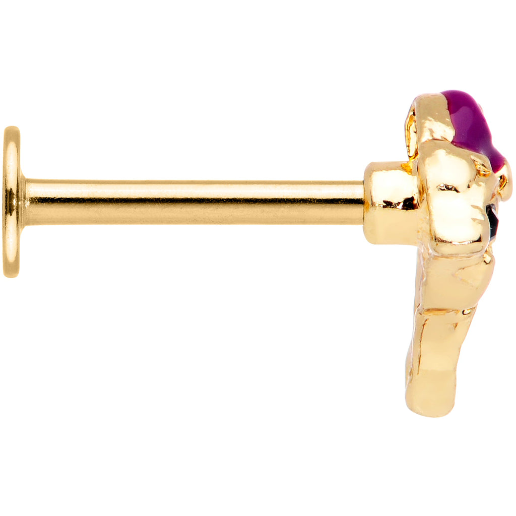 16G 5/16 Purple Gem Gold Tone Dainty Dolphin Labret Monroe Tragus