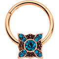 16G 3/8 Aqua Gem Rose Gold Tone Renaissance Hinged Segment Ring