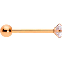 Clear CZ Gem Rose Gold Tone Circle Top Barbell Tongue Ring
