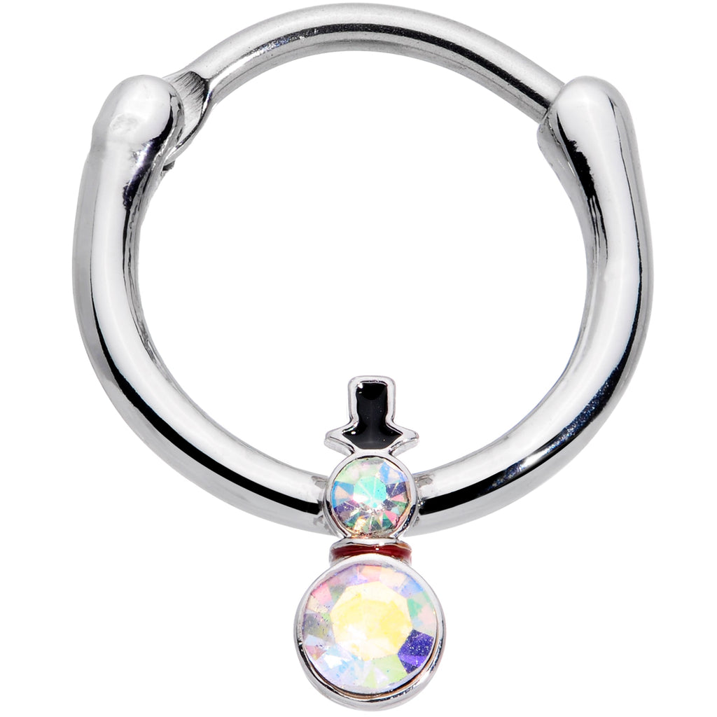 16G 3/8 Aurora Gem Winter Snowman Christmas Hinged Segment Ring
