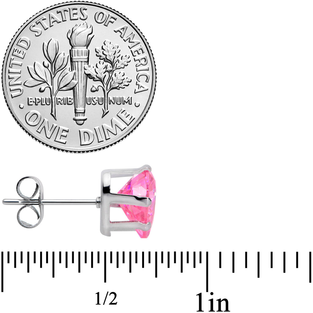 Pink Gem Valentine Heart Steel Post Stud Earrings