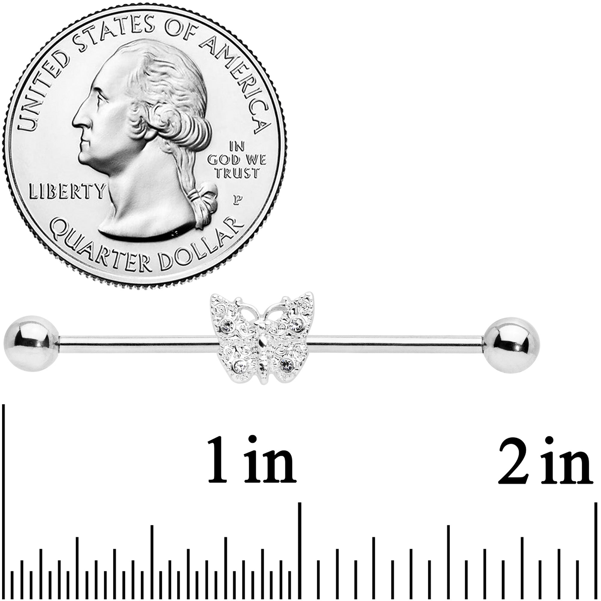 14G Clear Gem Butterfly Industrial Barbell 38mm
