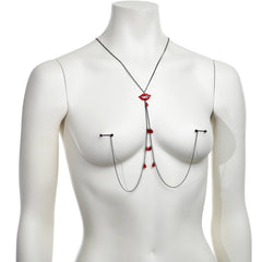 14G 9/16 Red Gem Vampire Lips Halloween Nipple Chain Necklace