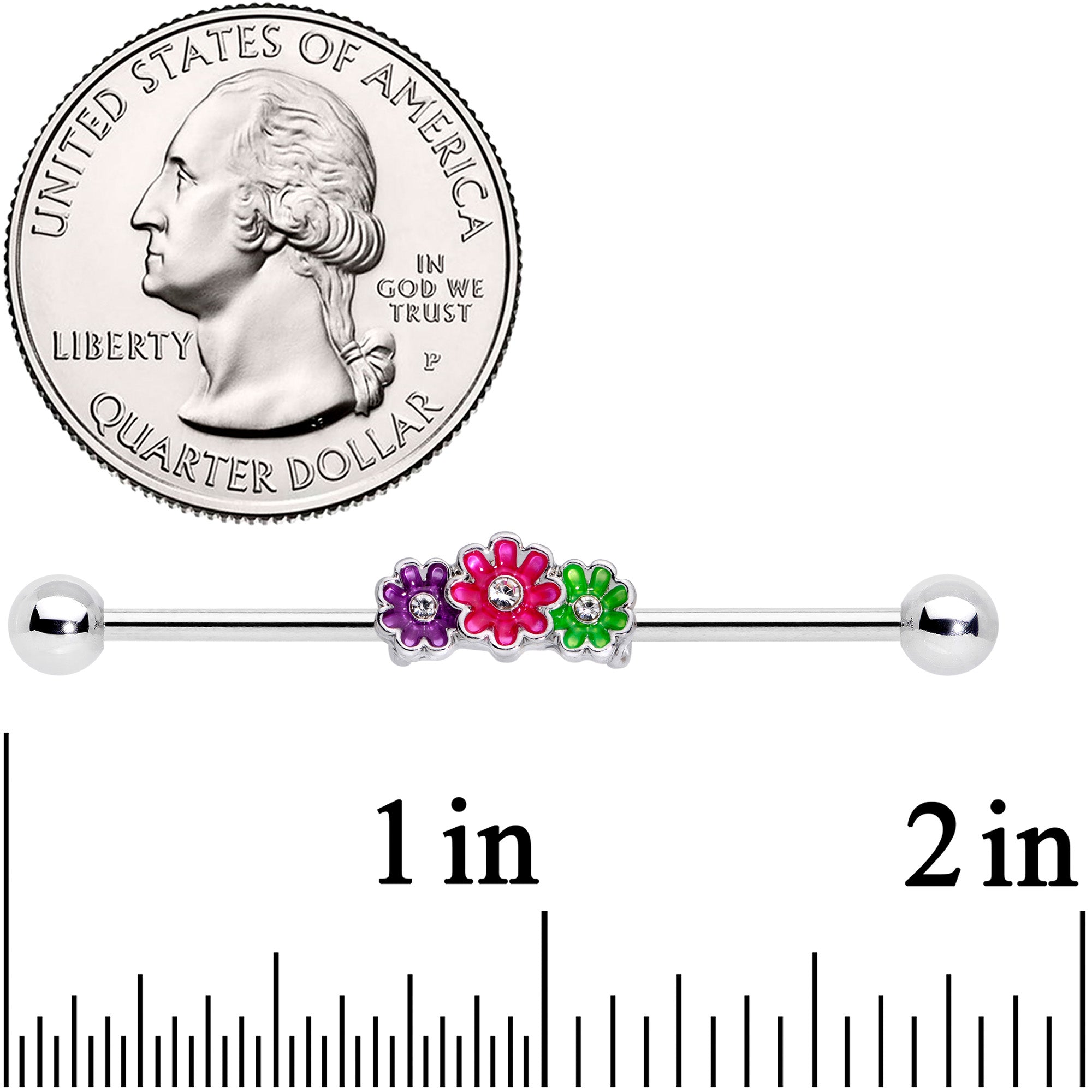 14G Clear Gem Floral Garland Industrial Barbell 38mm