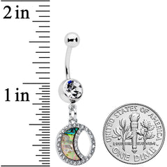 Clear Gem Iridescent Crescent Moon Dangle Belly Ring
