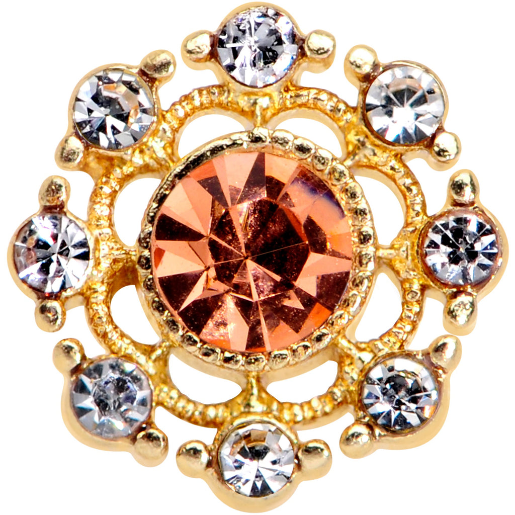 20G 1/4 Pink Clear CZ Gem Gold Tone Sunburst L Shape Nose Ring