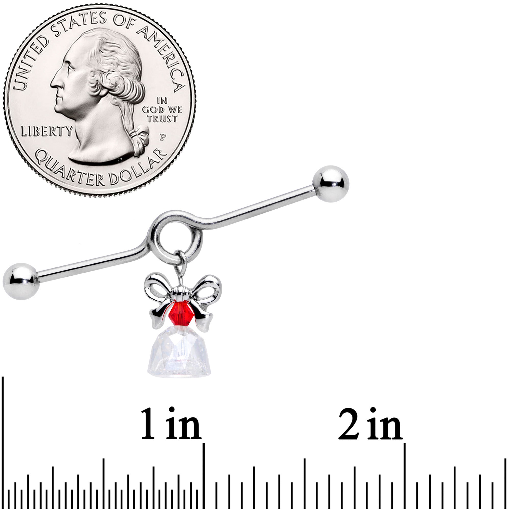 14G Clear Red Gem Bell Christmas Dangle Project Barbell 38mm