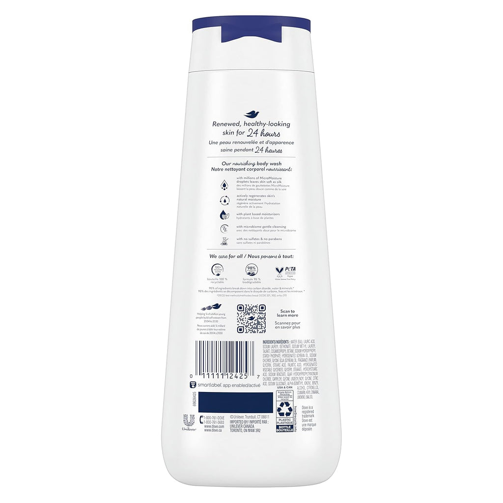 Dove Body Wash with Natural Nourishers for Instantly Soft Skin and Lasting Nourishment Deep Moisture Cleanser That Effectively Washes Away Bacteria While Nourishing Your Skin 20 oz (Pack of 4)