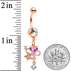 Clear Pink Gem Rose Gold Tone Star Heart Dangle Belly Ring