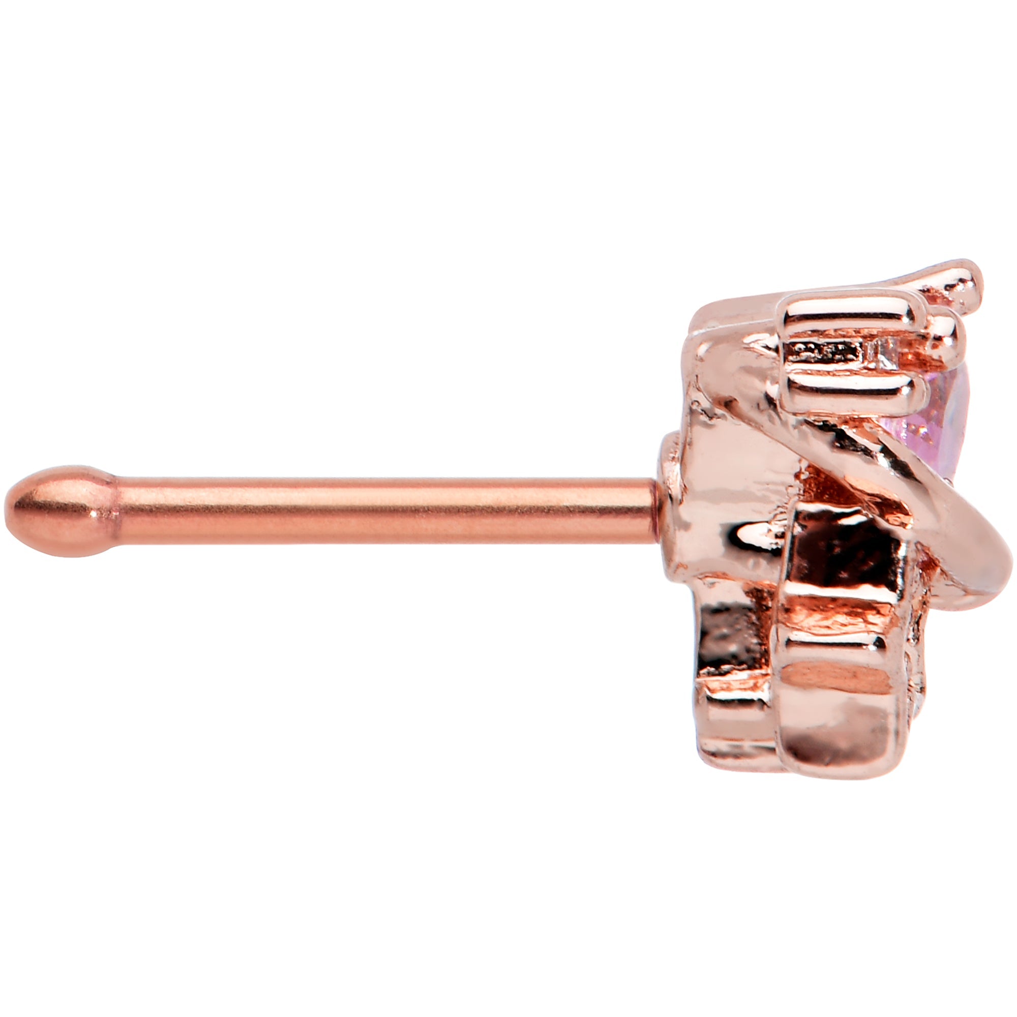 20G 1/4 Clear Pink Gem Rose Gold Tone Heart Star Nose Bone