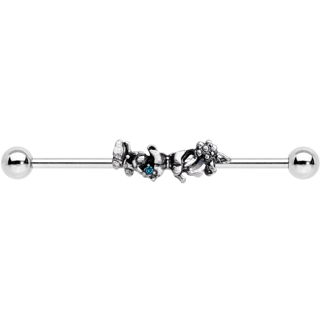 14G Blue Gem Butterfly Array Flower Industrial Barbell 38mm