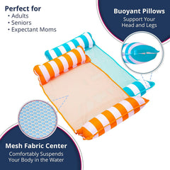 Aqua 4-in-1 Monterey Hammock Pool Float & Water Hammock, Multi-Purpose, Inflatable Pool Floats for Adults, Patented Thick, Non-Stick PVC Material, One Light Blue & One Navy/White Stripe, 2-Pack