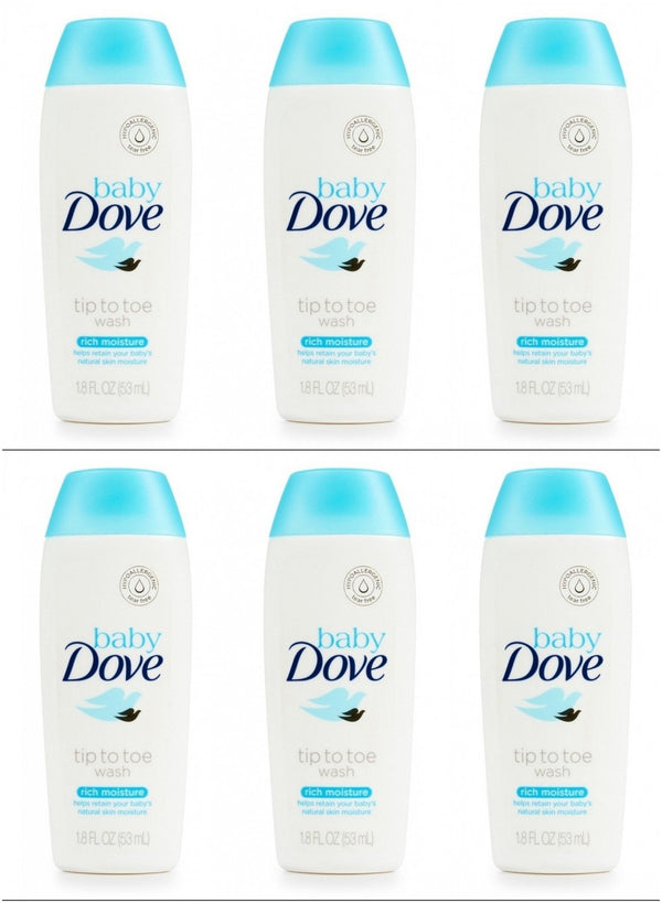Baby Dove Body Wash Tip To Toe Sensitive Moisture 1.8 Oz Travel Size (Pack Of 6)