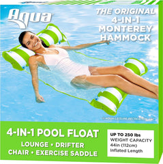 Aqua 4-in-1 Monterey Hammock Pool Float & Water Hammock, Multi-Purpose, Inflatable Pool Floats for Adults, Patented Thick, Non-Stick PVC Material, One Light Blue & One Navy/White Stripe, 2-Pack