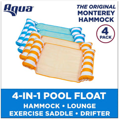 Aqua 4-in-1 Monterey Hammock Pool Float & Water Hammock, Multi-Purpose, Inflatable Pool Floats for Adults, Patented Thick, Non-Stick PVC Material, One Light Blue & One Navy/White Stripe, 2-Pack