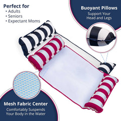 Aqua 4-in-1 Monterey Hammock Pool Float & Water Hammock, Multi-Purpose, Inflatable Pool Floats for Adults, Patented Thick, Non-Stick PVC Material, One Light Blue & One Navy/White Stripe, 2-Pack