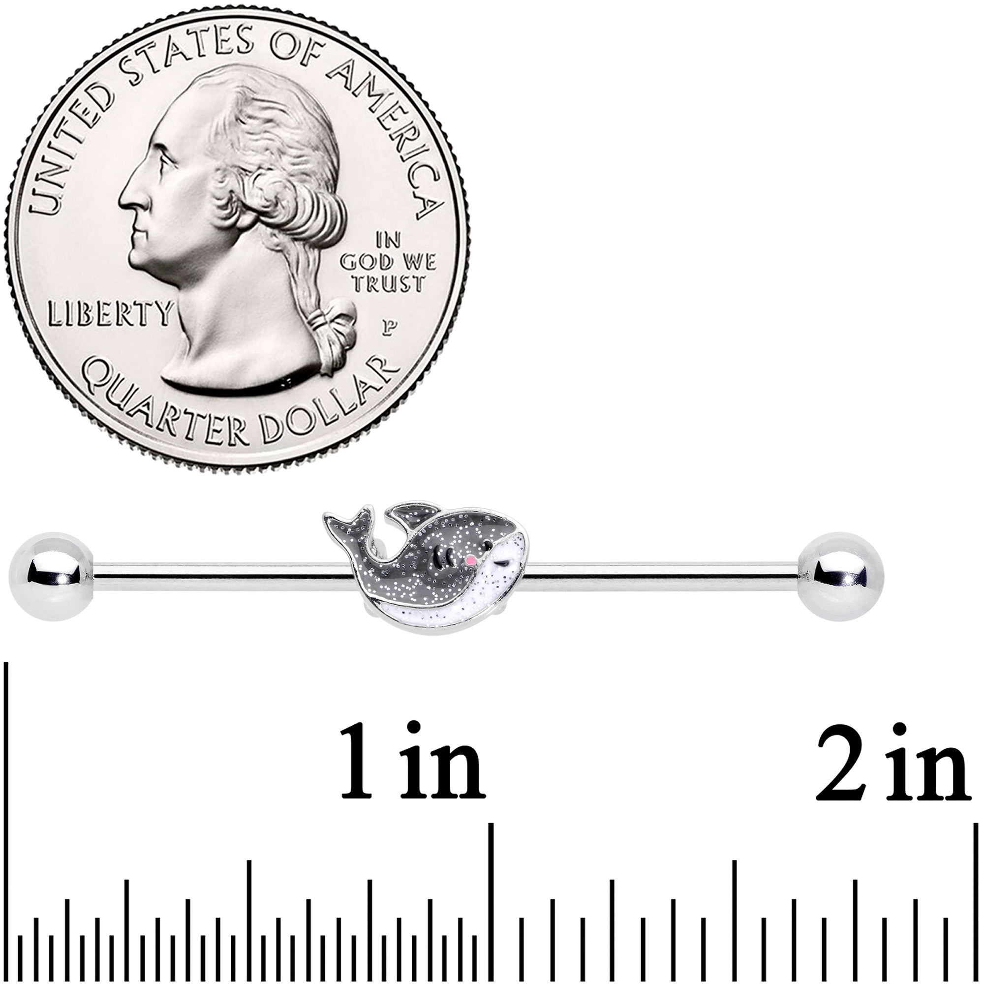 14G Sweet Smiling Whale Industrial Barbell 38mm