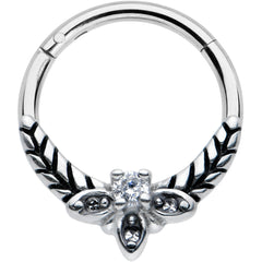 16G 3/8 Clear Gems Gothic Bee Hinged Segment Ring