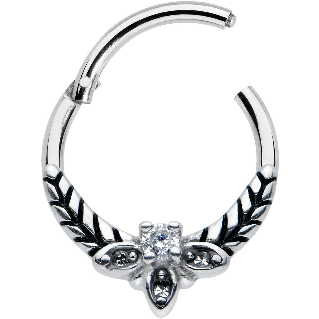 16G 3/8 Clear Gems Gothic Bee Hinged Segment Ring