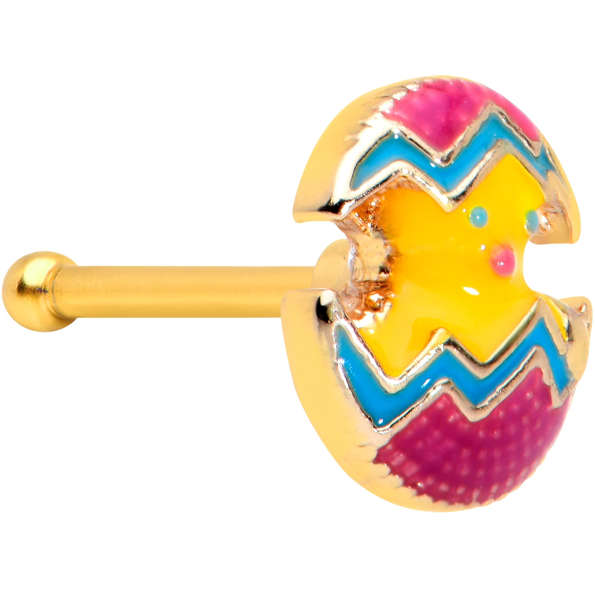 20G 1/4 Gold Tone Fancy Painted Easter Chick Nose Bone