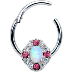 16G 3/8 White Synthetic Opal Glam Oval Hinged Segment Ring