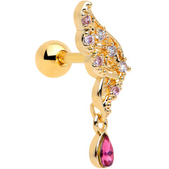 16G 1/4 Clear Red Gem Gold Tone Airy Wing Cartilage Tragus