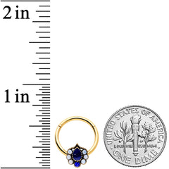16G 3/8 Clear Blue Gem Gold Hue Heirloom Drop Hinged Segment Ring