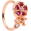 20G 5/16 Clear Pink Gem Rose Gold Tone Heart Flower Nose Hoop